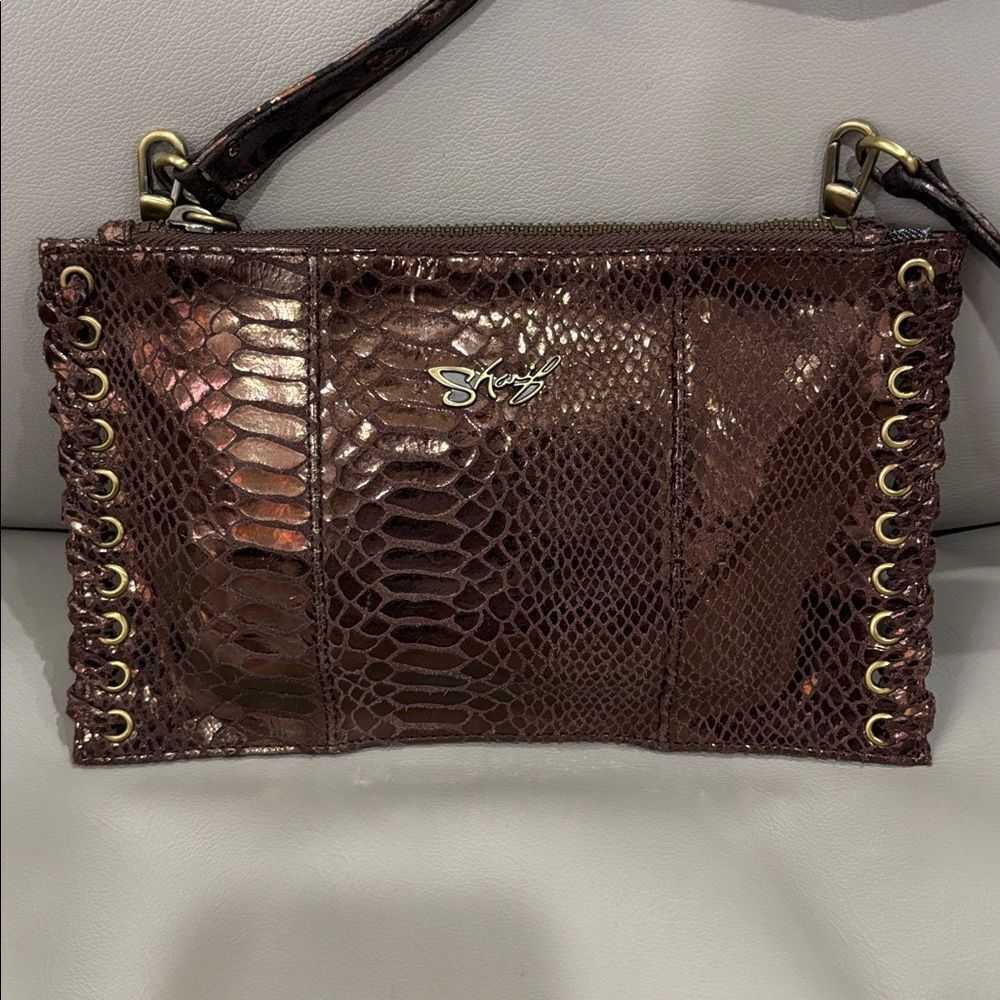 Sharif Python Black, Gold & Bronze Printed Zippered Clutch/Pouch